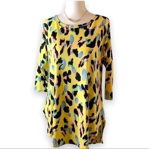 𝅺pink Coconut Boutique yellow tunic mid length sleeves scoop neck small